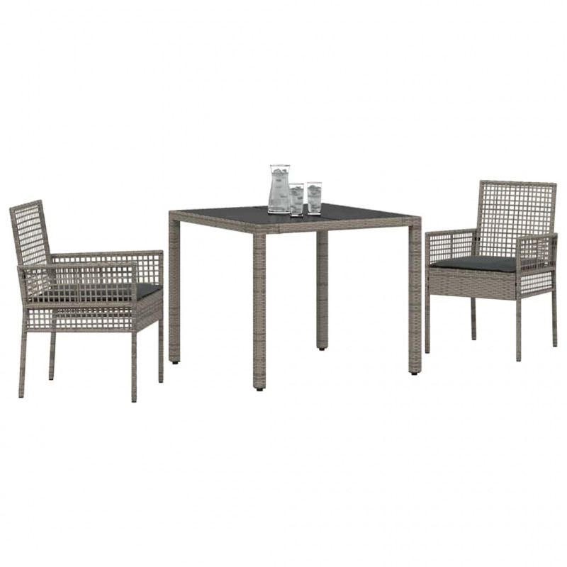 Zestaw do jadalni w ogrodzie 3 pcs Szary polirattan