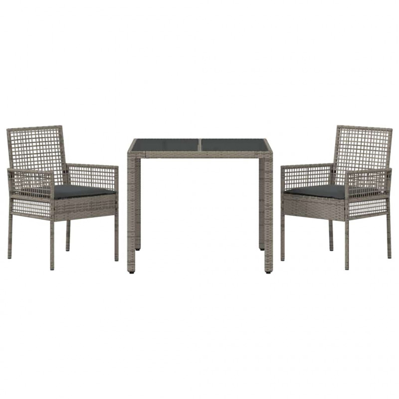 Zestaw do jadalni w ogrodzie 3 pcs Szary polirattan