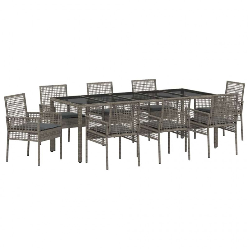 Zestaw do jadalni w ogrodzie 9 pcs Szary polirattan