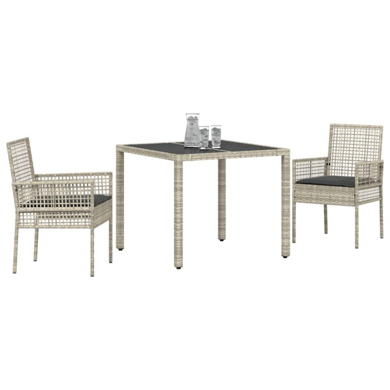 Zestaw do jadalni w ogrodzie 3 pcs Jasnoszary polirattan