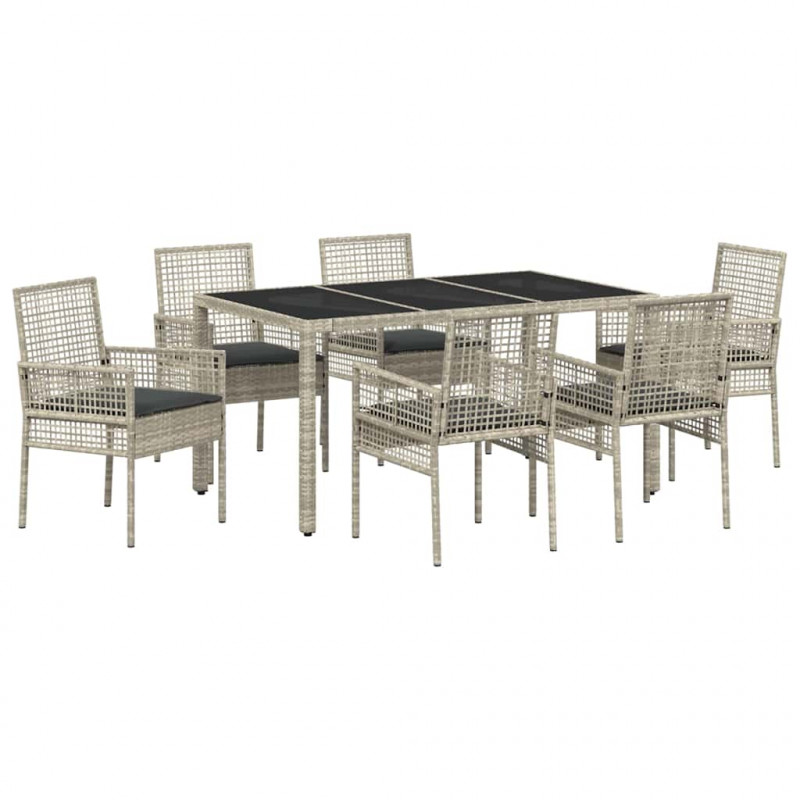 Zestaw do jadalni w ogrodzie 7 pcs Jasnoszary polirattan