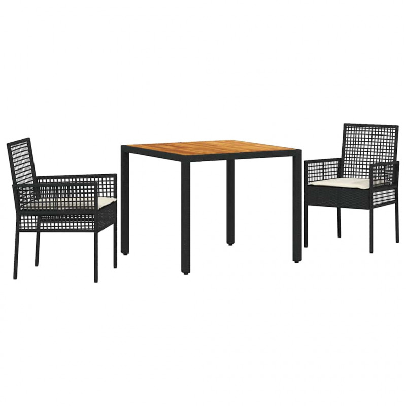 Zestaw do jadalni w ogrodzie 3 pcs Czarny polirattan