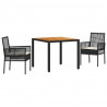 Zestaw do jadalni w ogrodzie 3 pcs Czarny polirattan