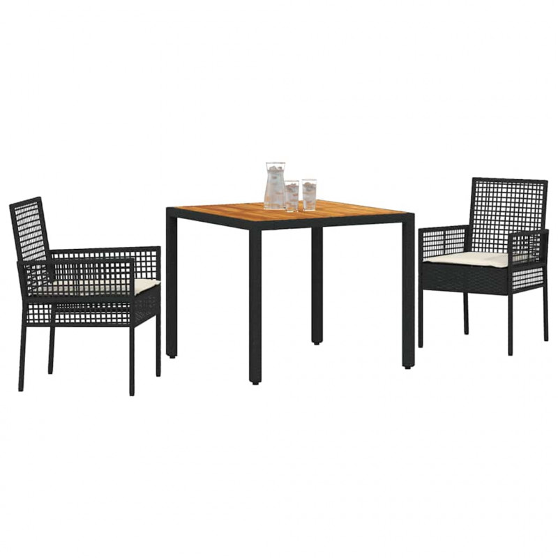 Zestaw do jadalni w ogrodzie 3 pcs Czarny polirattan