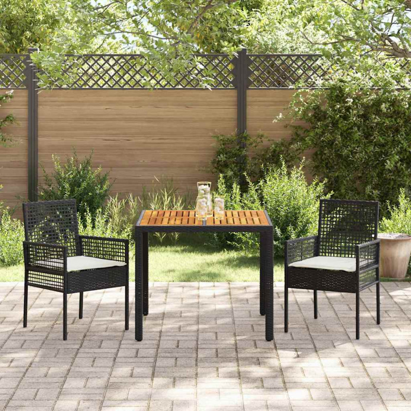 Zestaw do jadalni w ogrodzie 3 pcs Czarny polirattan