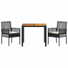 Zestaw do jadalni w ogrodzie 3 pcs Czarny polirattan