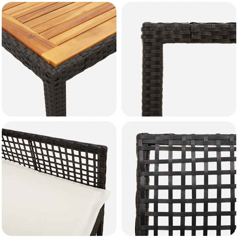 Zestaw do jadalni w ogrodzie 3 pcs Czarny polirattan