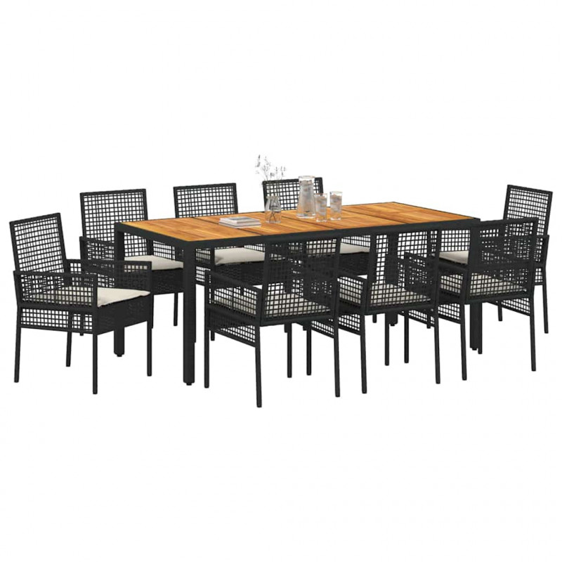 Zestaw do jadalni w ogrodzie 9 pcs Czarny polirattan