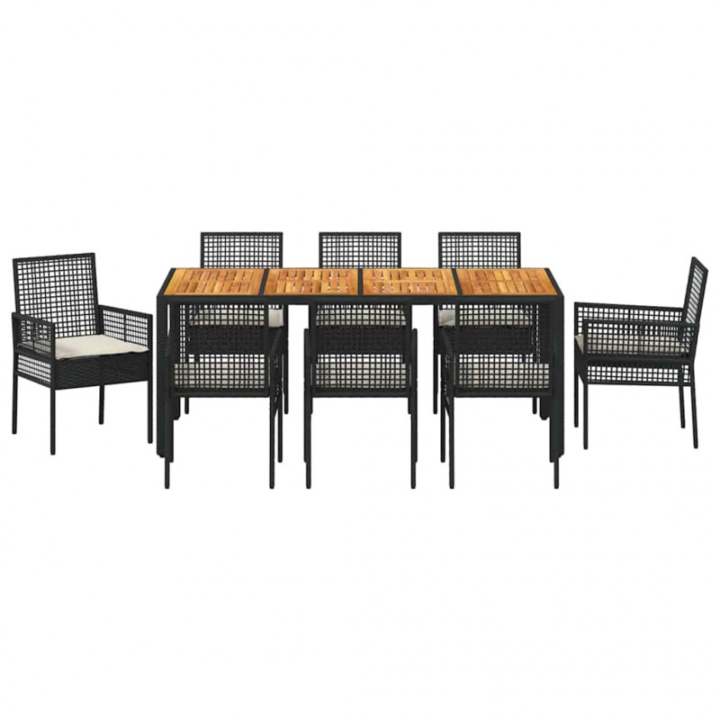 Zestaw do jadalni w ogrodzie 9 pcs Czarny polirattan