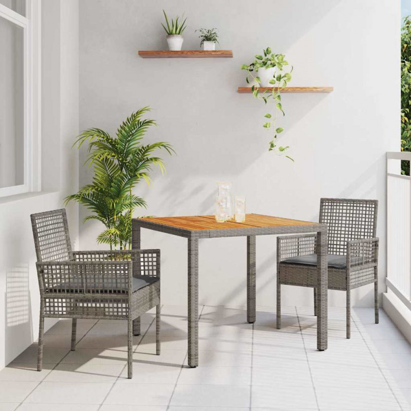 Zestaw do jadalni w ogrodzie 3 pcs Szary polirattan