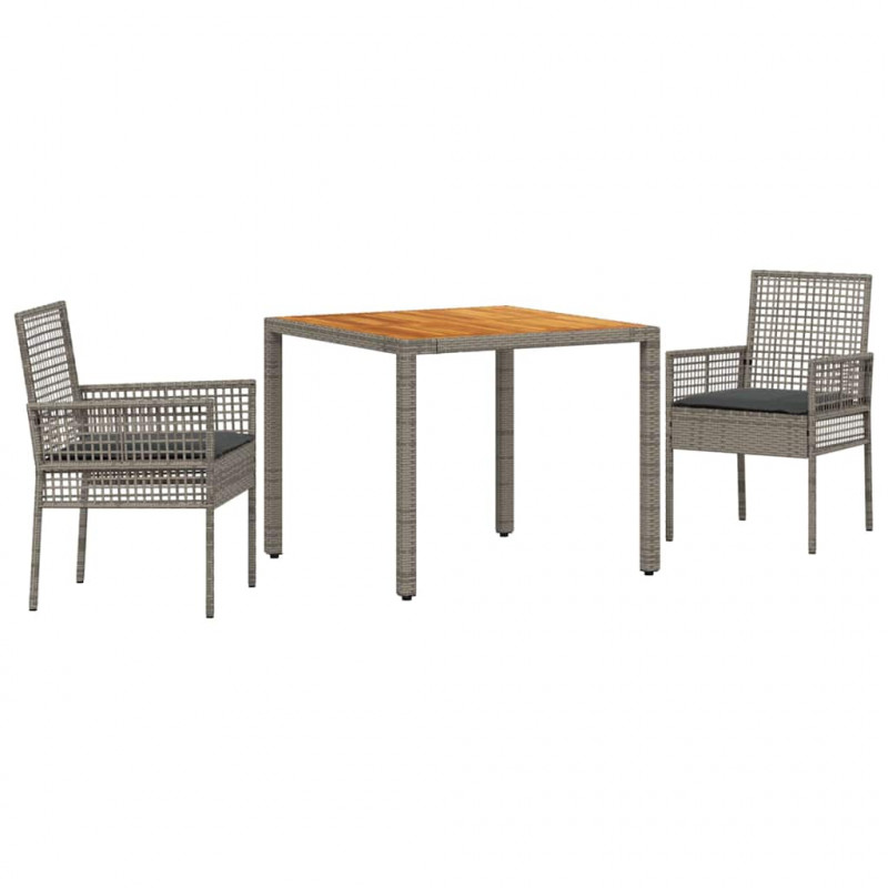 Zestaw do jadalni w ogrodzie 3 pcs Szary polirattan