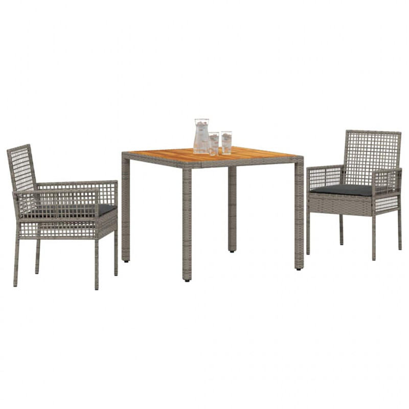 Zestaw do jadalni w ogrodzie 3 pcs Szary polirattan