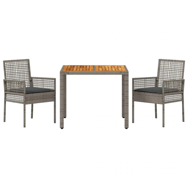 Zestaw do jadalni w ogrodzie 3 pcs Szary polirattan
