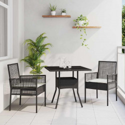 Zestaw do jadalni w ogrodzie 3 pcs Czarny polirattan