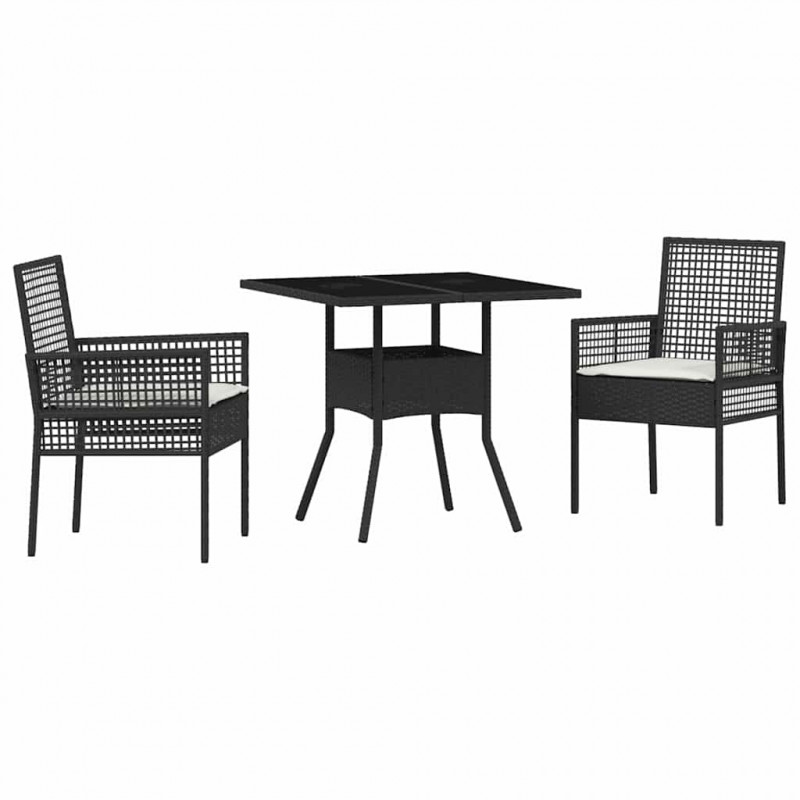 Zestaw do jadalni w ogrodzie 3 pcs Czarny polirattan