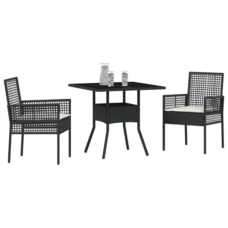 Zestaw do jadalni w ogrodzie 3 pcs Czarny polirattan
