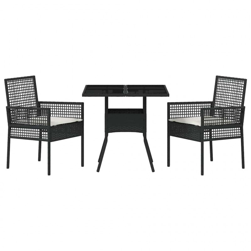 Zestaw do jadalni w ogrodzie 3 pcs Czarny polirattan