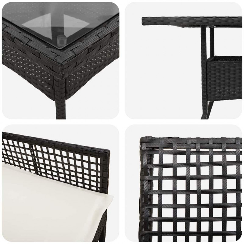 Zestaw do jadalni w ogrodzie 3 pcs Czarny polirattan