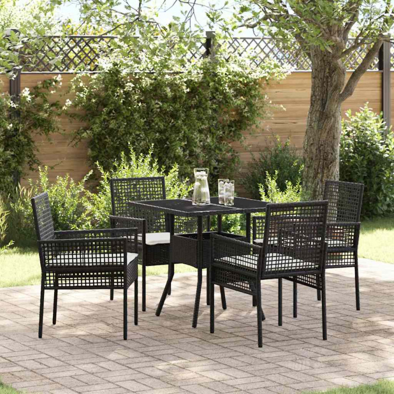 Zestaw do jadalni w ogrodzie 5 pcs Czarny polirattan