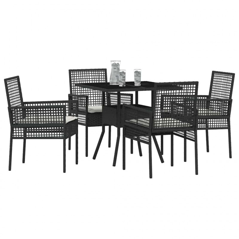 Zestaw do jadalni w ogrodzie 5 pcs Czarny polirattan