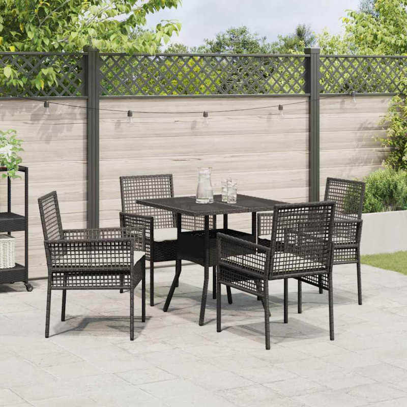 Zestaw do jadalni w ogrodzie 5 pcs Czarny polirattan