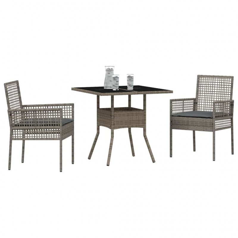 Zestaw do jadalni w ogrodzie 3 pcs Szary polirattan