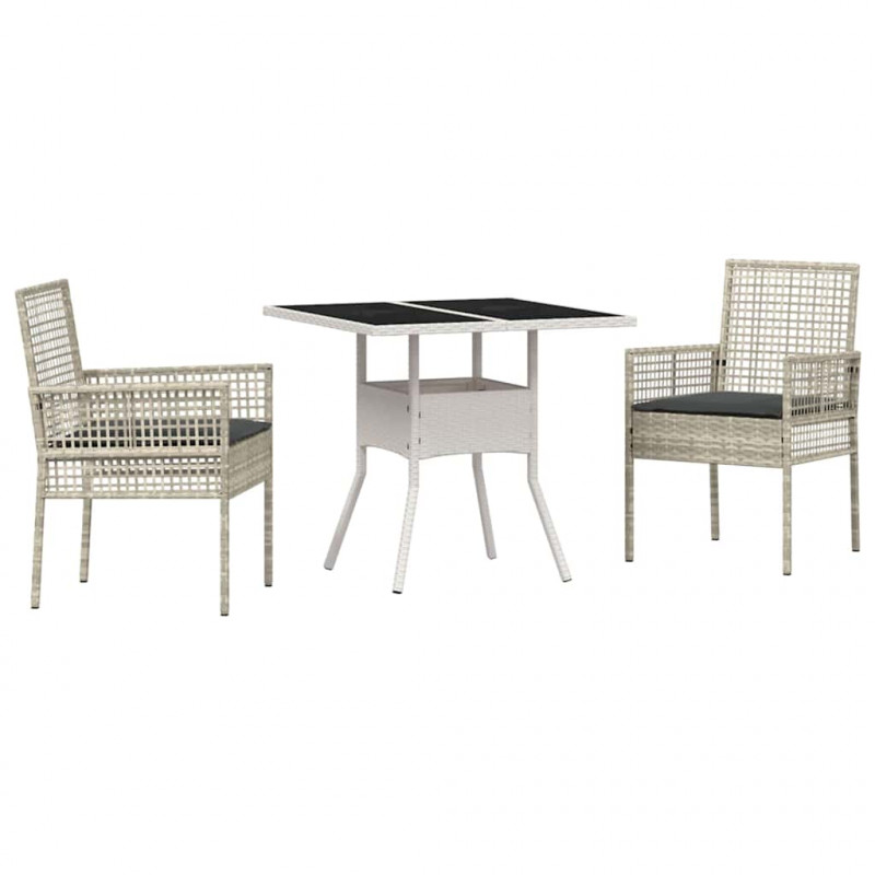 Zestaw do jadalni w ogrodzie 3 pcs Jasnoszary polirattan