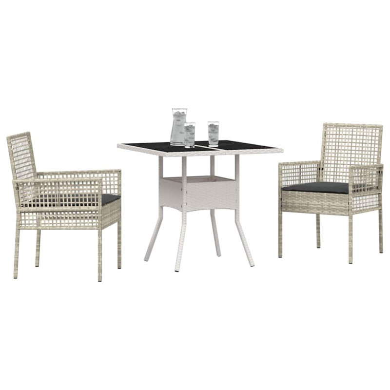 Zestaw do jadalni w ogrodzie 3 pcs Jasnoszary polirattan