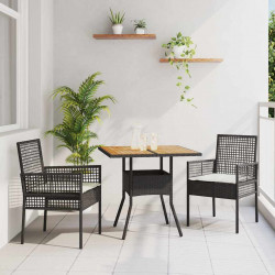 Zestaw do jadalni w ogrodzie 3 pcs Czarny polirattan