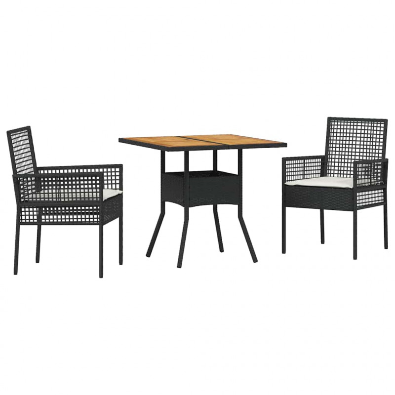 Zestaw do jadalni w ogrodzie 3 pcs Czarny polirattan
