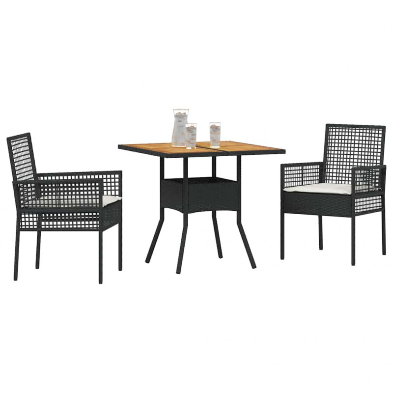 Zestaw do jadalni w ogrodzie 3 pcs Czarny polirattan
