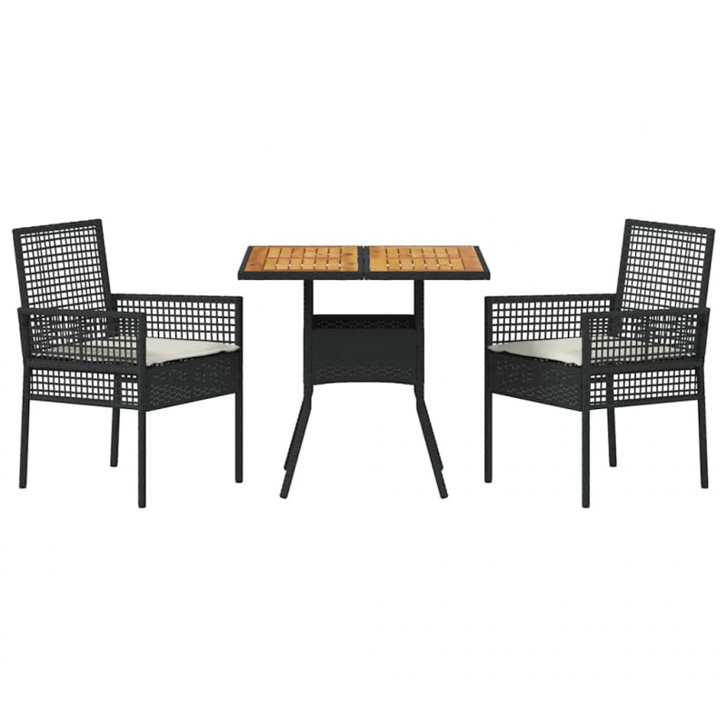 Zestaw do jadalni w ogrodzie 3 pcs Czarny polirattan