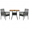 Zestaw do jadalni w ogrodzie 3 pcs Czarny polirattan