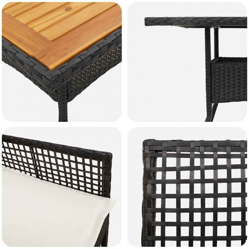 Zestaw do jadalni w ogrodzie 3 pcs Czarny polirattan