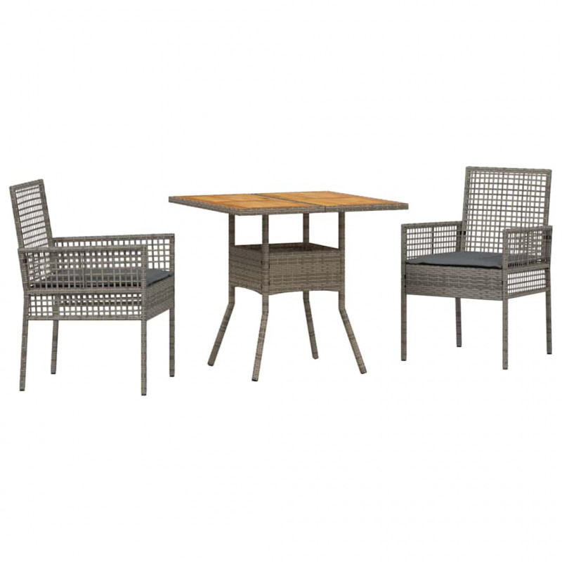 Zestaw do jadalni w ogrodzie 3 pcs Szary polirattan