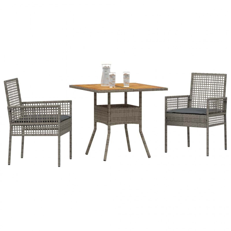 Zestaw do jadalni w ogrodzie 3 pcs Szary polirattan
