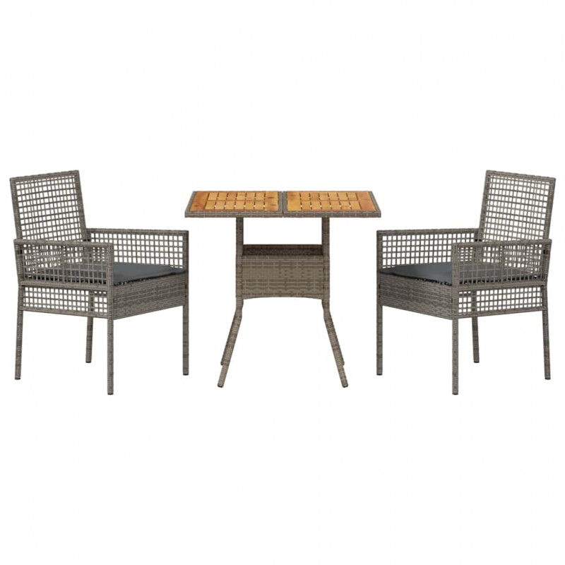 Zestaw do jadalni w ogrodzie 3 pcs Szary polirattan