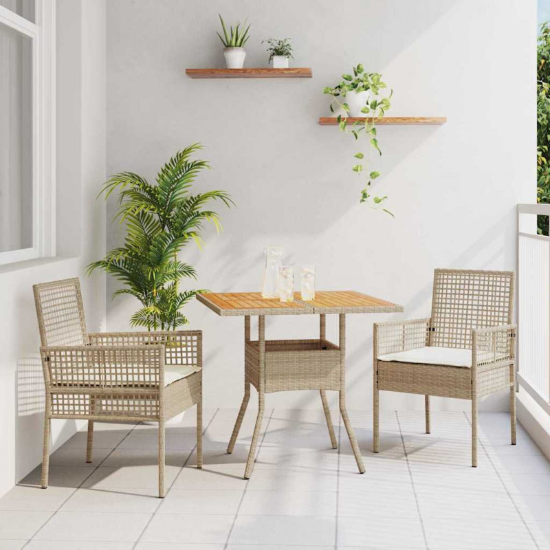Zestaw do jadalni w ogrodzie 3 pcs Beżowy polirattan