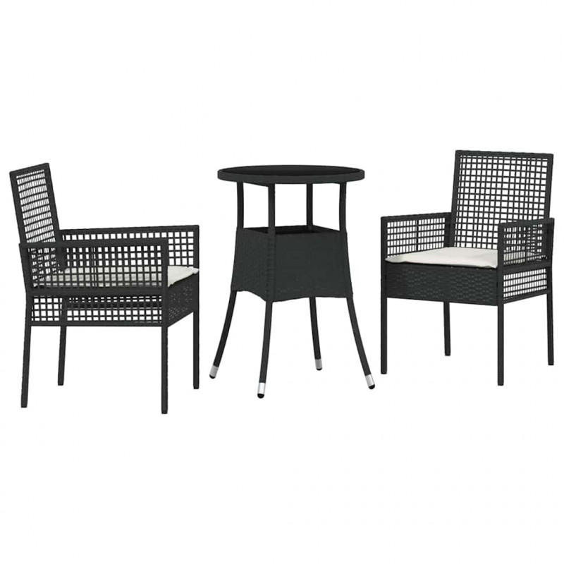 Zestaw do jadalni w ogrodzie 3 pcs Czarny polirattan