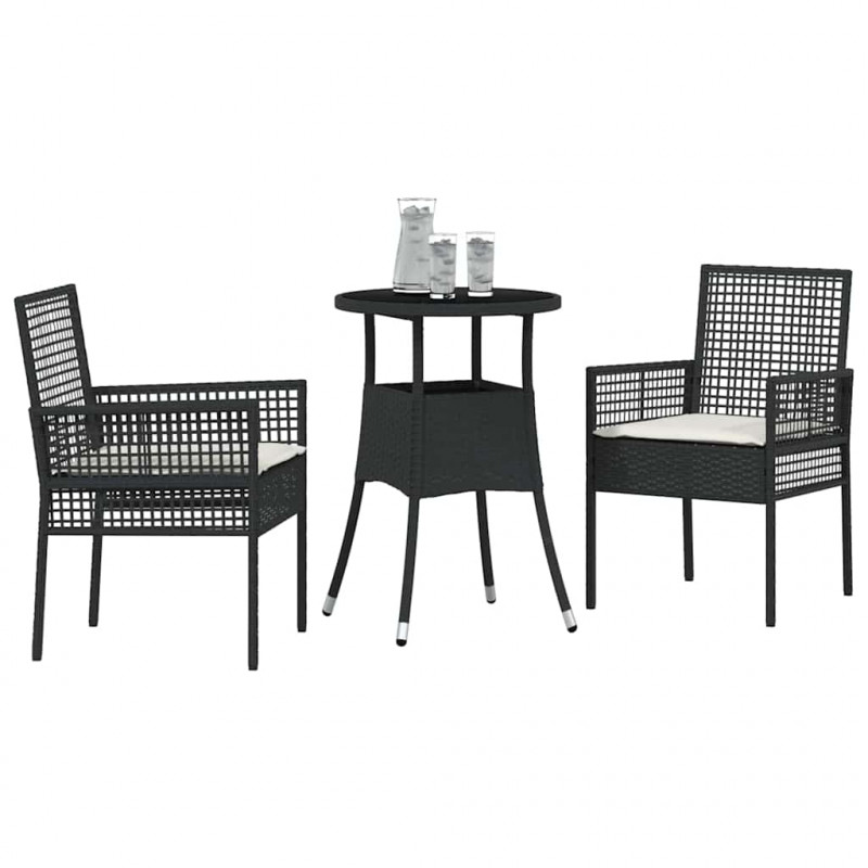 Zestaw do jadalni w ogrodzie 3 pcs Czarny polirattan