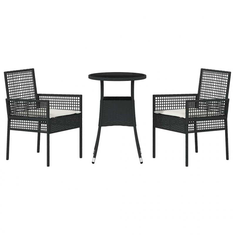 Zestaw do jadalni w ogrodzie 3 pcs Czarny polirattan
