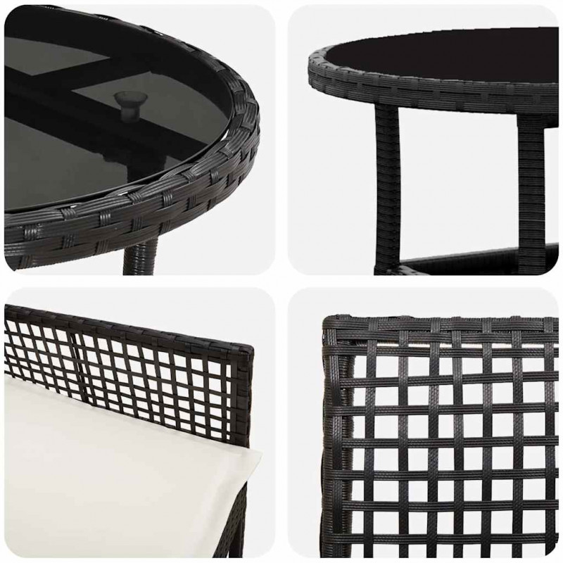 Zestaw do jadalni w ogrodzie 3 pcs Czarny polirattan
