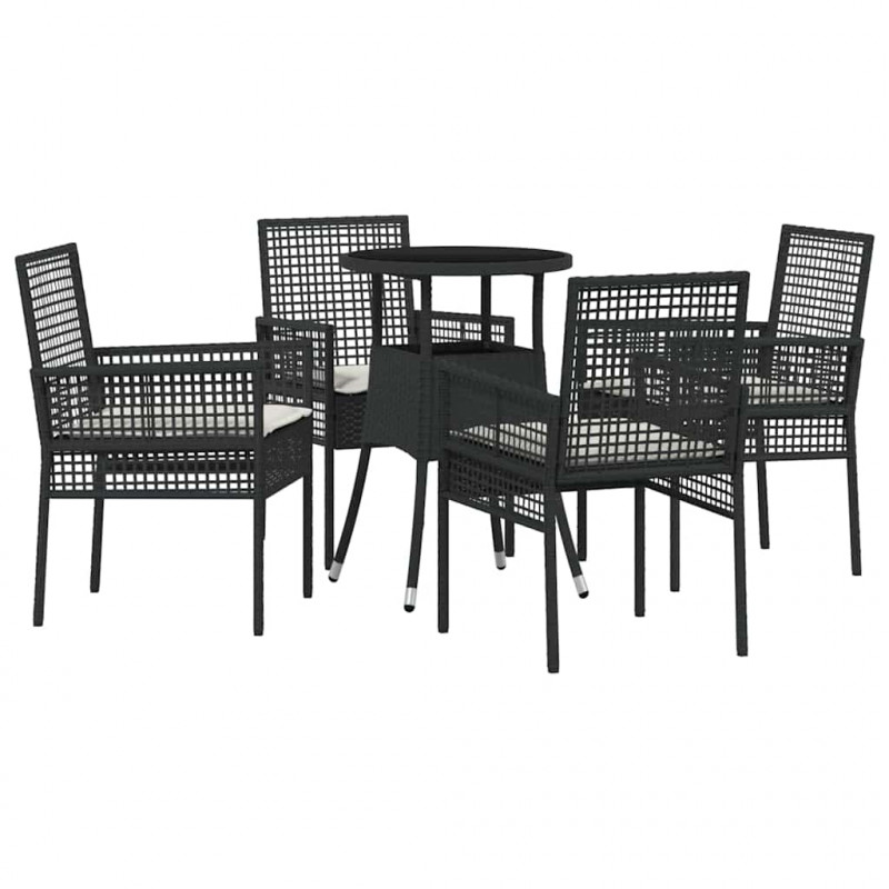 Zestaw do jadalni w ogrodzie 5 pcs Czarny polirattan