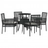 Zestaw do jadalni w ogrodzie 5 pcs Czarny polirattan