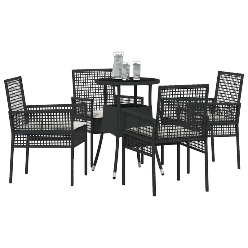 Zestaw do jadalni w ogrodzie 5 pcs Czarny polirattan