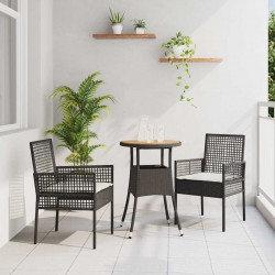 Zestaw do jadalni w ogrodzie 3 pcs Czarny polirattan