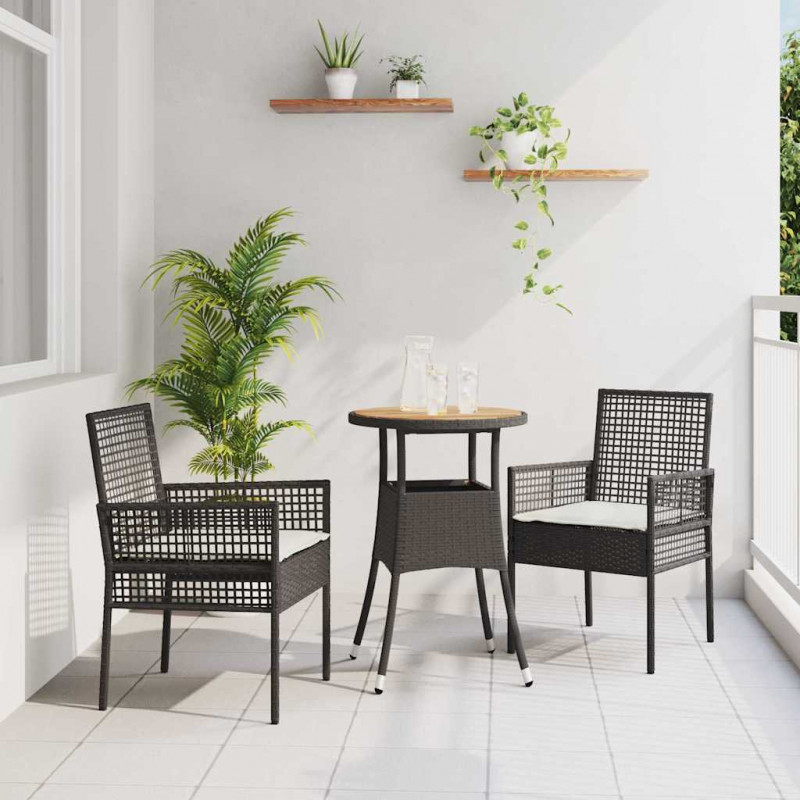 Zestaw do jadalni w ogrodzie 3 pcs Czarny polirattan