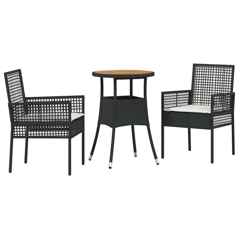 Zestaw do jadalni w ogrodzie 3 pcs Czarny polirattan