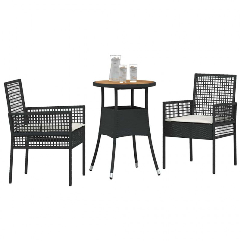 Zestaw do jadalni w ogrodzie 3 pcs Czarny polirattan