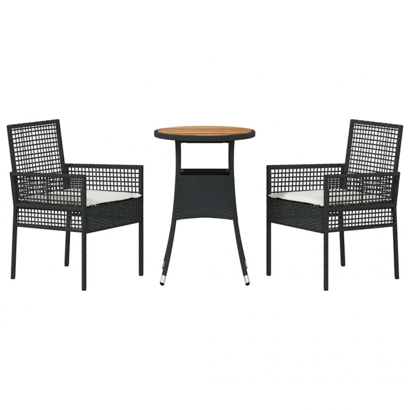 Zestaw do jadalni w ogrodzie 3 pcs Czarny polirattan